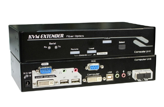 DVI KVM Extender over Multi-Mode Fiber with Local Console, Serial and Audio (FXDAS-2022), view 1