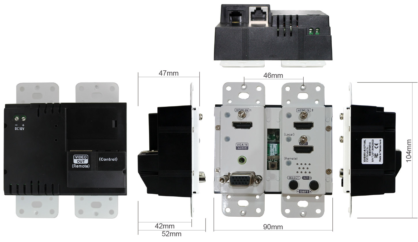 Wall Plate 4K HDBaseT Transmitter with 3-Input Switch, 70 m (PoC) (EVBMV-A1371WL) overview